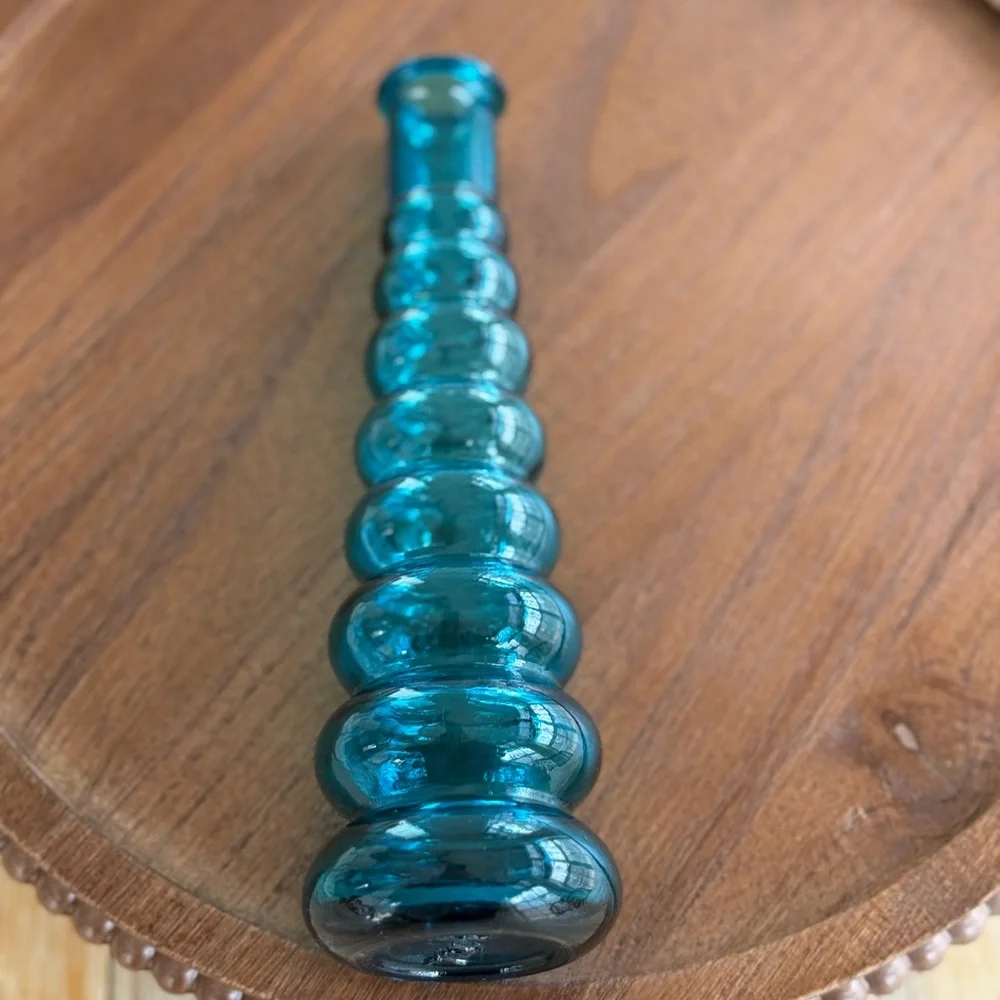 Vintage Teal Blue Stacked Bubble Vase - Picture 3 of 7